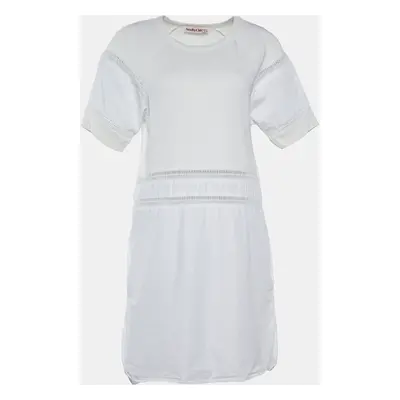 See by Chloe White Cotton Lace Insert Detail Midi Dress