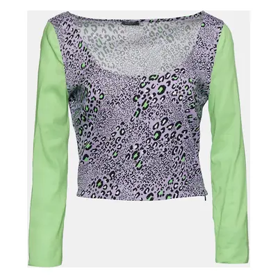 Versace Purple Leopard Print Knit Crop Top