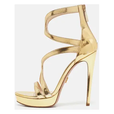 Prada Gold Leather Platform Ankle Strap Sandals Size