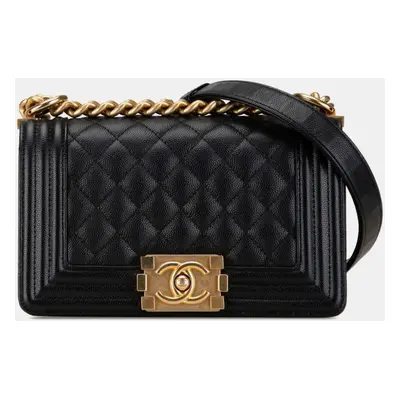 Chanel Black Caviar Skin Boy Coco Mark Chain Shoulder Handbag