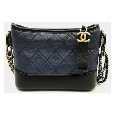 Chanel Black Navy Blue Leather Gabrielle Hobo Small Bag