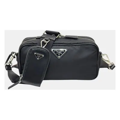 Prada Black Re-Nylon Leather Triangle Shoulder Bag