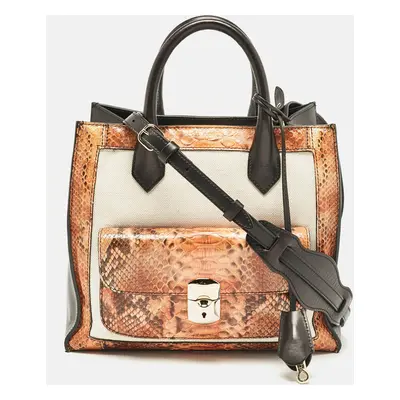 Balenciaga Tricolor Canvas and Python Padlock All Afternoon Tote