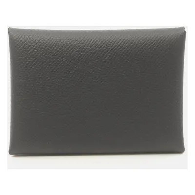 Hermes Calvi Duo Coin Case Wallet Black Black Leather