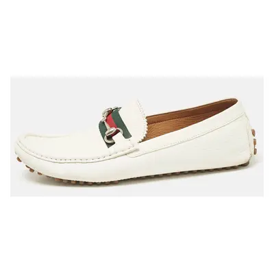 Gucci White Leather Web Slip On Loafers Size