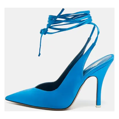 The Attico Blue Satin Pointed Toe Ankle Wrap Pumps Size 37.5