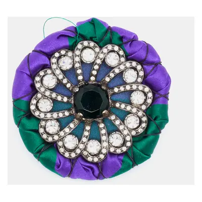 Miu Miu Purple & Green Satin Crystal Embellished Round Brooch