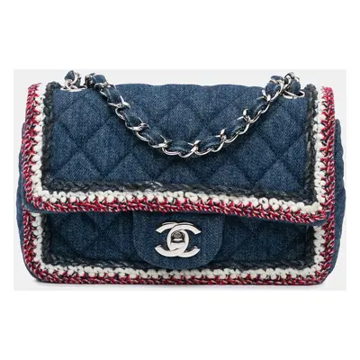 Chanel Blue Denim and Tweed Chanel Mini Rectangular Classic Denim Tweed Framed Single Flap