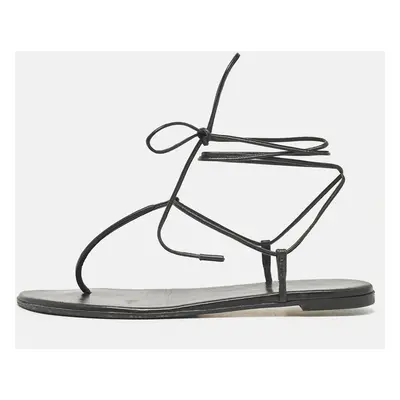 Gianvito Rossi Black Leather Gwyneth Thong Sandals Size 39.5