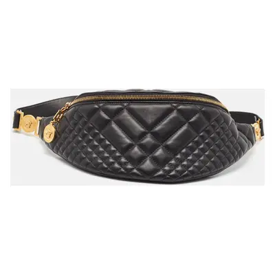 Versace Black Quilted Leather Medusa Belt Bag