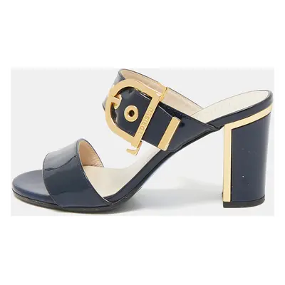 Loriblu Navy Blue Patent Leather Slide Sandals Size