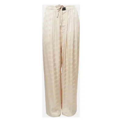 Balenciaga Beige Monogram Jacquard Satin Straight Leg Trousers