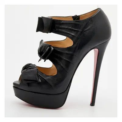 Christian Louboutin Black Leather Madame Butterfly Platform Booties Size