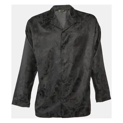 Versace Underwear Black Barocco Print Cotton & Silk Pajama Shirt