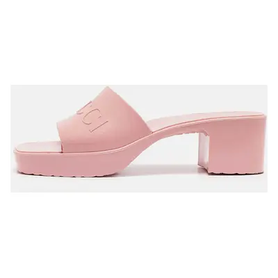 Gucci Pink Rubber Logo Embossed Platform Slide Sandals Size