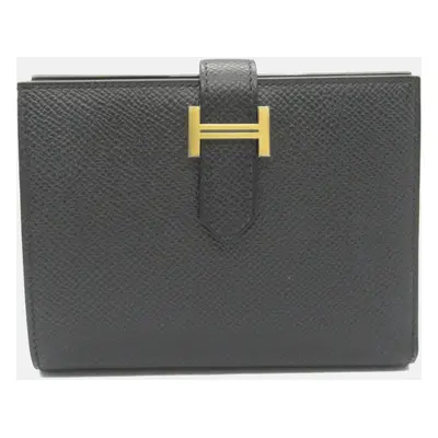 Hermes Black Leather Compact Bearn Leather Wallet