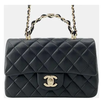 Chanel Black Lambskin Top Handle Matelasse Chain Shoulder Bag