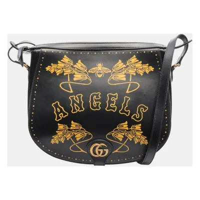 Gucci Black Leather La Angels Shoulder Bag