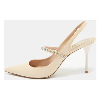 Miu Miu Beige Patent Leather Crystal Slingback Pumps Size