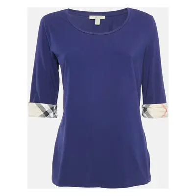 Burberry Brit Blue Stretch Cotton Nova Check Trim T-Shirt