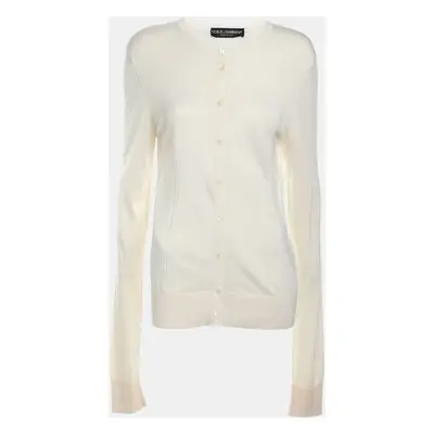 Dolce & Gabbana Cream Silk Knit Button Front Cardigan