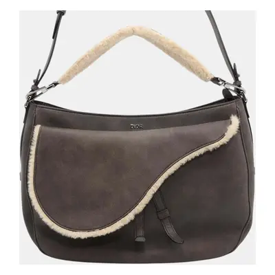 Dior Gray Mouton Leather Saddle Shoulder Bag