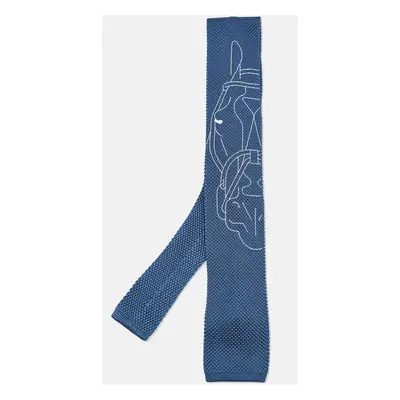 Hermes Blue Silk Knit Tete-A-Tete Equestre Tie