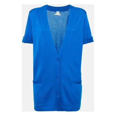 Hermes Blue Cashmere Button Front Cardigan