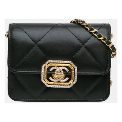 Chanel Quilted Calfskin Strass Card Holder On Chain