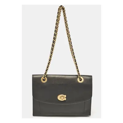 Coach Black Leather Parker Chain Flap Shoulder Bag