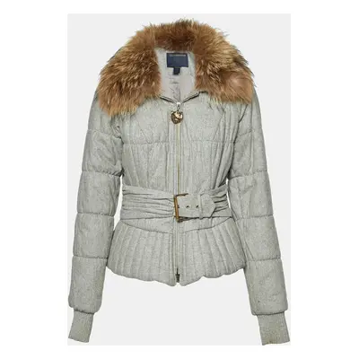 Class by Roberto Cavalli Grey Wool Fur Collar Zip Up Jacket