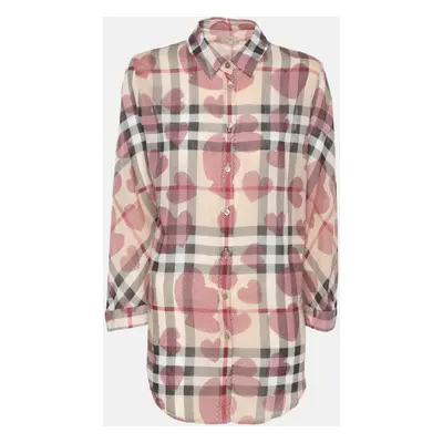 Burberry Brit Multicolor Heart Print Nova Check Cotton Plaid Button Shirt