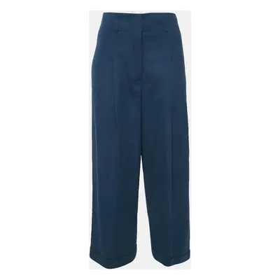 Loro Piana Blue Cotton Pleated Wide Leg Trousers