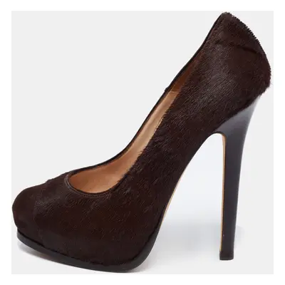 Fendi Brown Suede And Calf Hair Platform Pumps Size