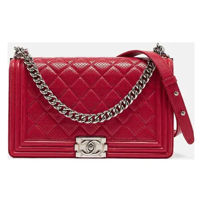 Chanel Red Quilted Perforated Leather New Boy Bag