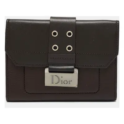 Dior Dark Brown Leather Street Chic Compact Wallet