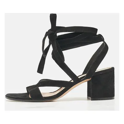 Gianvito Rossi Black Suede Janis Ankle Wrap Sandals Size