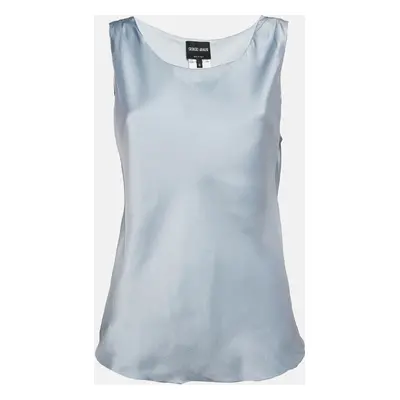 Giorgio Armani Blue Stretch Satin Sleeveless Top