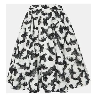 Alice + Olivia White/Black Floral Embroidered Skirt