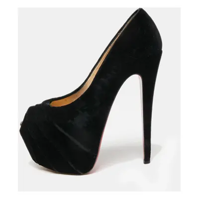 Christian Louboutin Black Velvet Drapesse Peep-Toe Platform Pumps Size