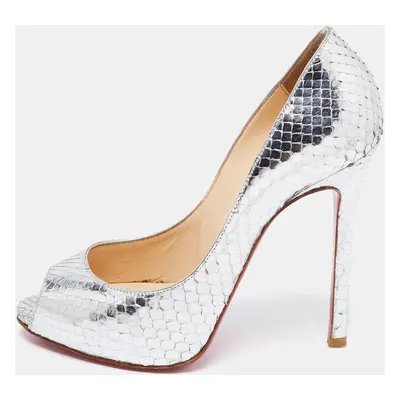 Christian Louboutin Silver Python Leather Flo Peep Toe Pumps Size