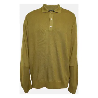 Loro Piana Olive Green Silk and Cashmere Knit Long Sleeve Polo T-Shirt 4XL