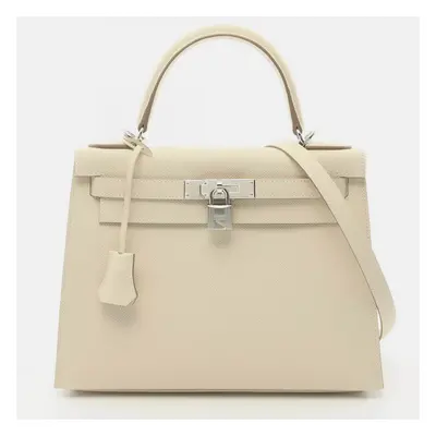 Hermes Ivory Beige Leather Kelly Handbag