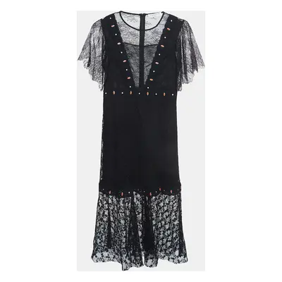 Sandro Black Lace Overlay Priscilla Midi Dress