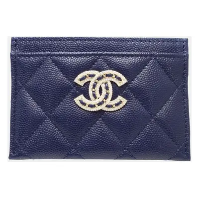 Chanel Blue Leather Caviar Rhinestone Coco Mark Card Case