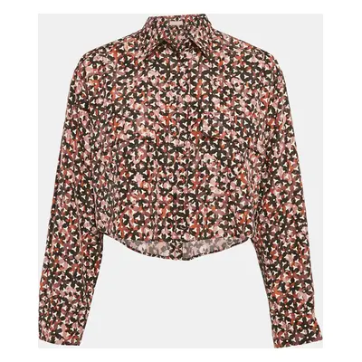 Alaia Pink Abstract Print Silk Cropped Shirt