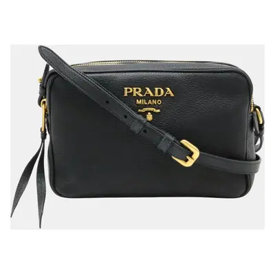 Prada Striped Leather Nero Black Shoulder Bag