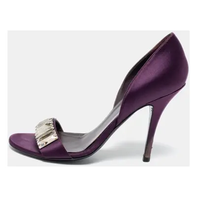 Gucci Purple Satin Crystal Embellished D'orsay Sandals Size 37.5