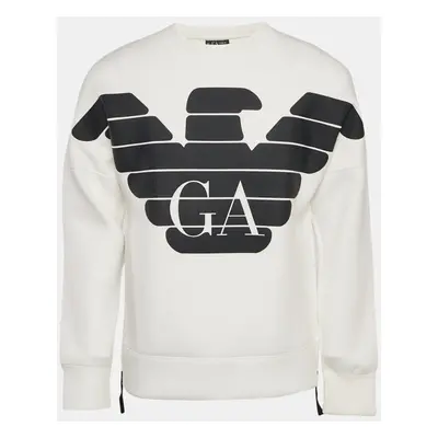 Emporio Armani White Logo Textured Print Jersey Sweatshirt