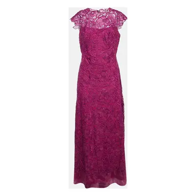 Tadashi Shoji Burgundy Floral Lace Maxi Dress